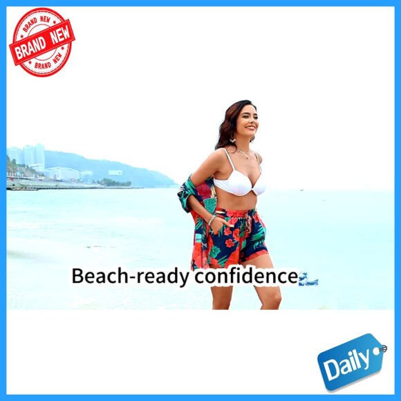 Tropical Print Kimono Set Lightweight Blouse Shorts Summer Beach Coverup - Picture 6 of 7